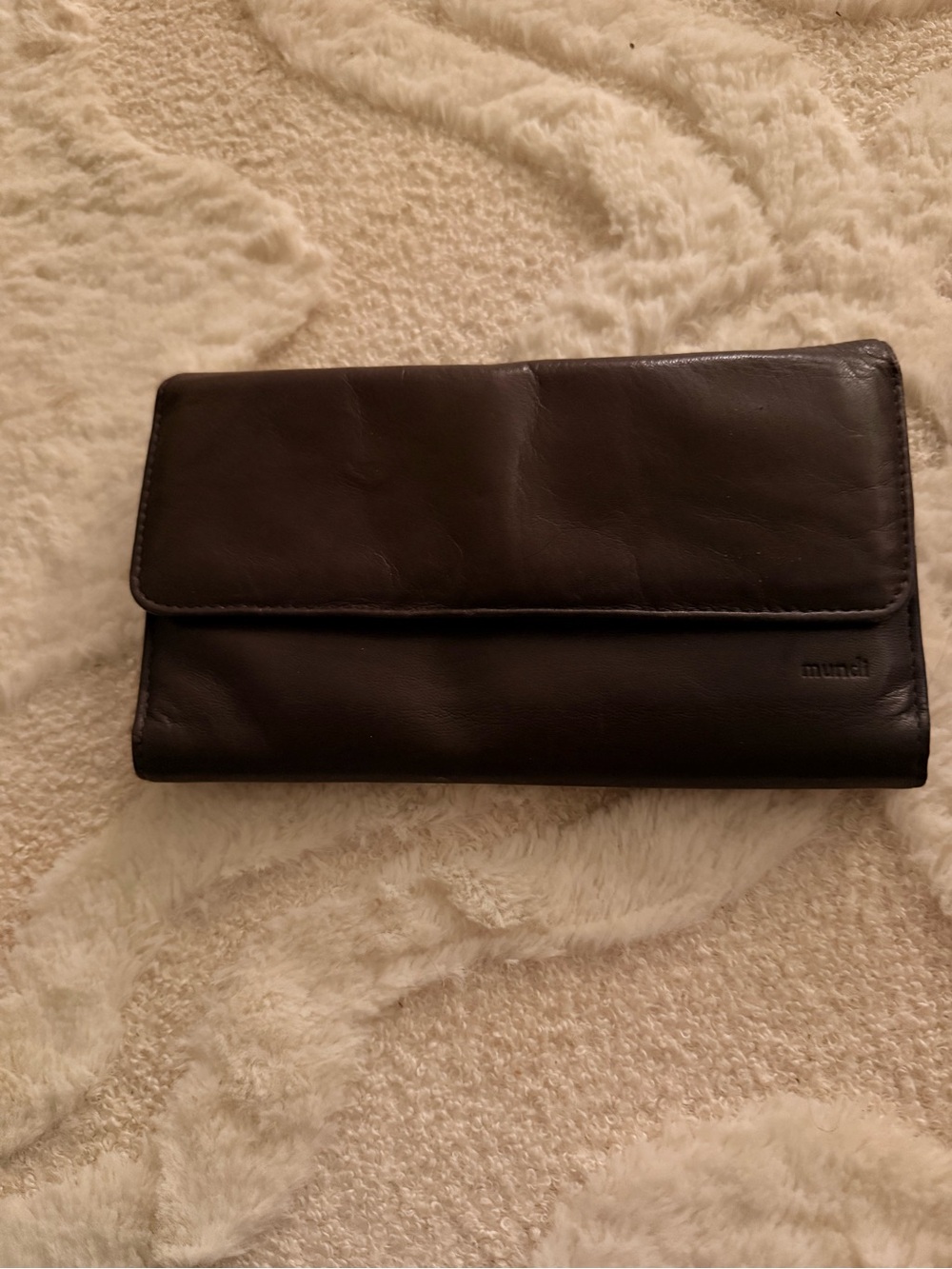 Mundi Black Leather Fold-Over Clutch